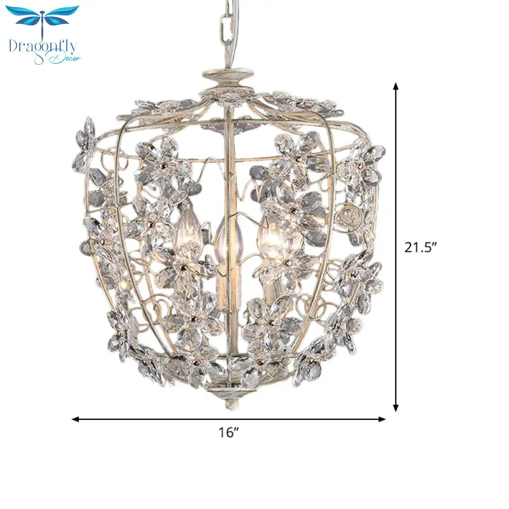 Crystal Flower Basket Chandelier Lamp Nordic 3 Bulbs White And Gold Pendant Lighting Fixture For