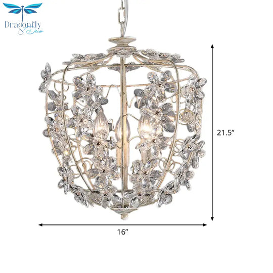 Crystal Flower Basket Chandelier Lamp Nordic 3 Bulbs White And Gold Pendant Lighting Fixture For