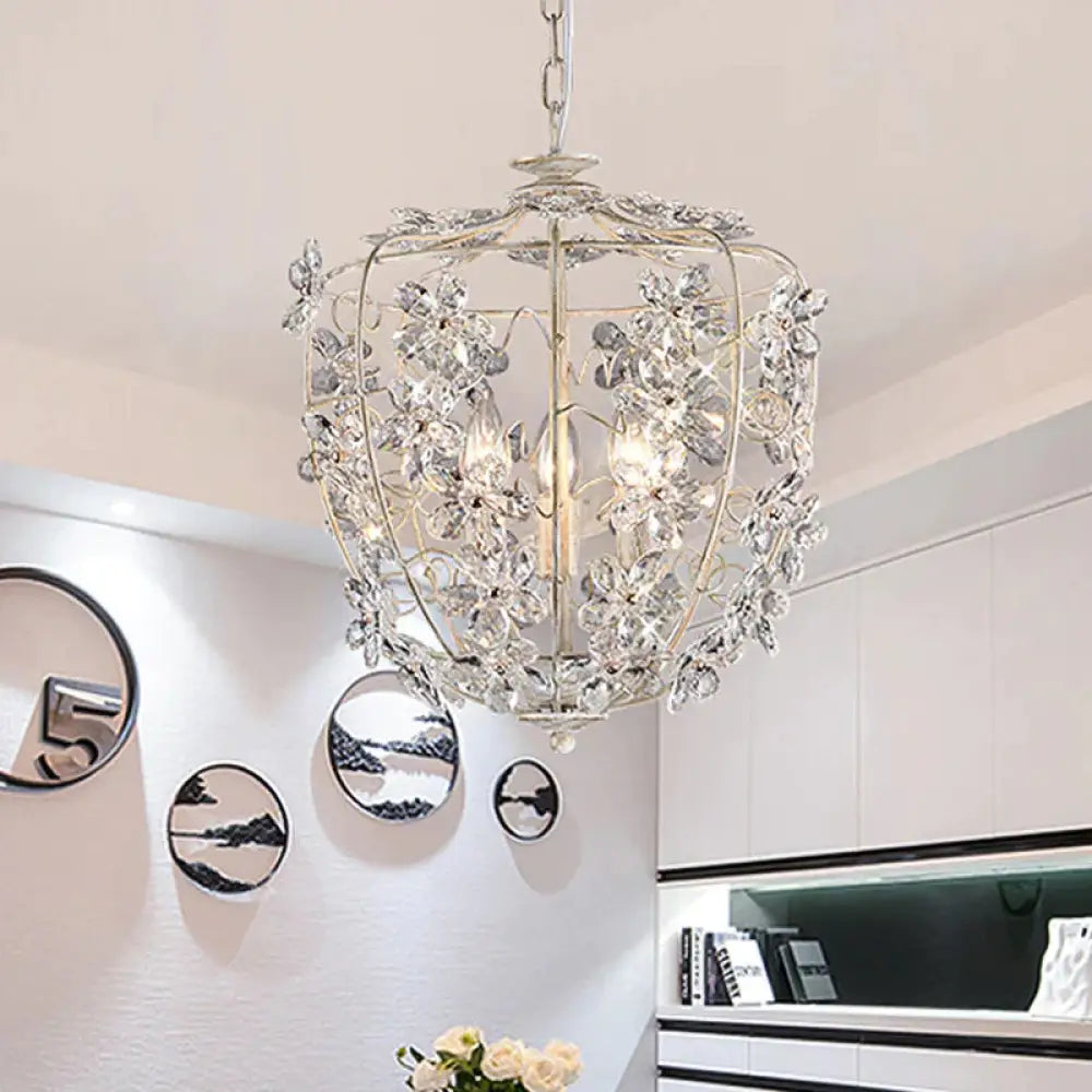 Crystal Flower Basket Chandelier Lamp Nordic 3 Bulbs White And Gold Pendant Lighting Fixture For