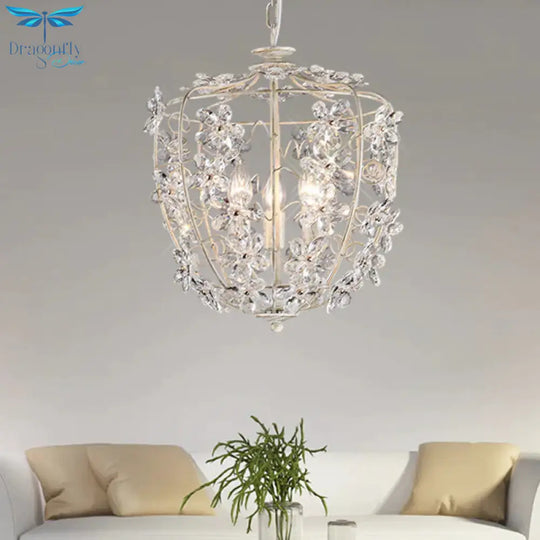 Crystal Flower Basket Chandelier Lamp Nordic 3 Bulbs White And Gold Pendant Lighting Fixture For