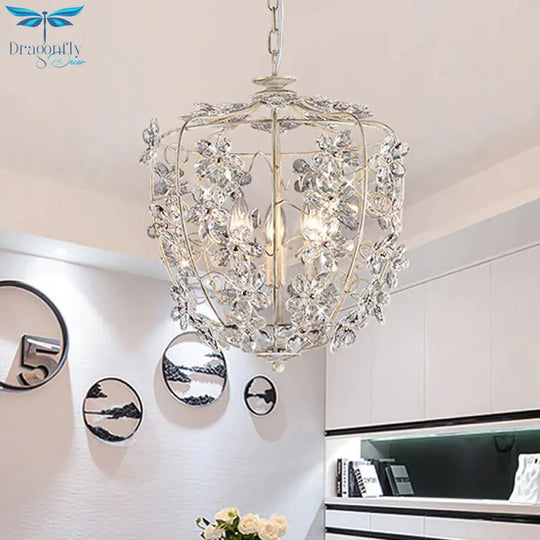 Crystal Flower Basket Chandelier Lamp Nordic 3 Bulbs White And Gold Pendant Lighting Fixture For