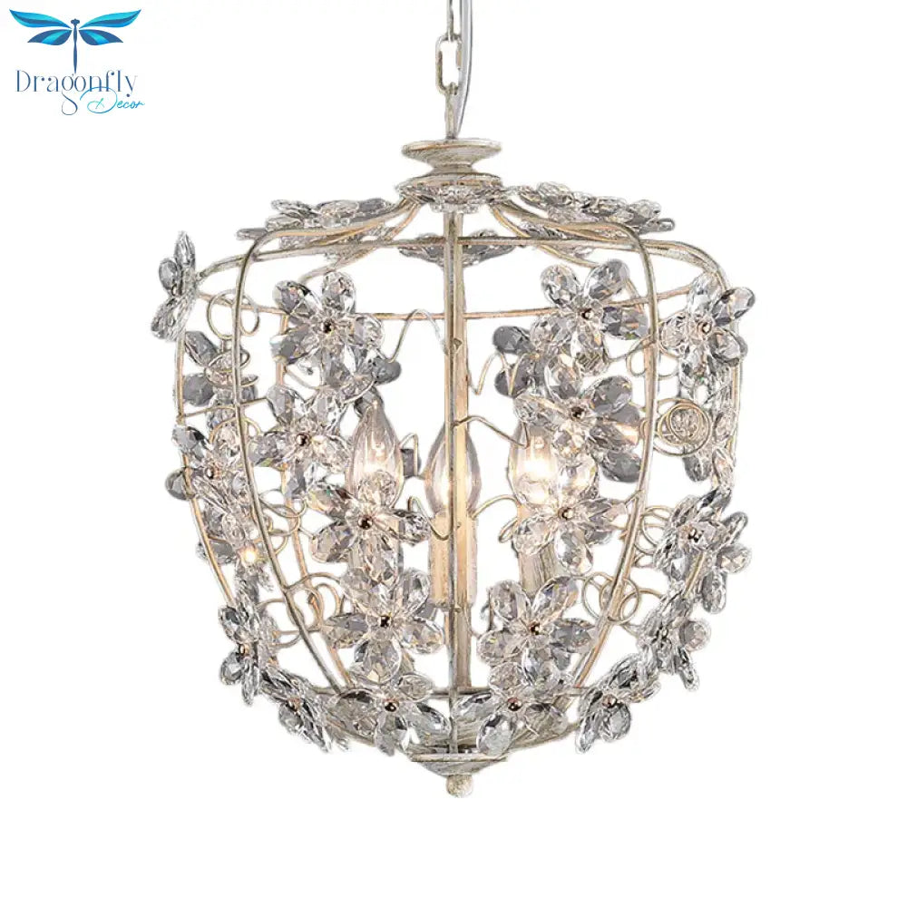 Crystal Flower Basket Chandelier Lamp Nordic 3 Bulbs White And Gold Pendant Lighting Fixture For