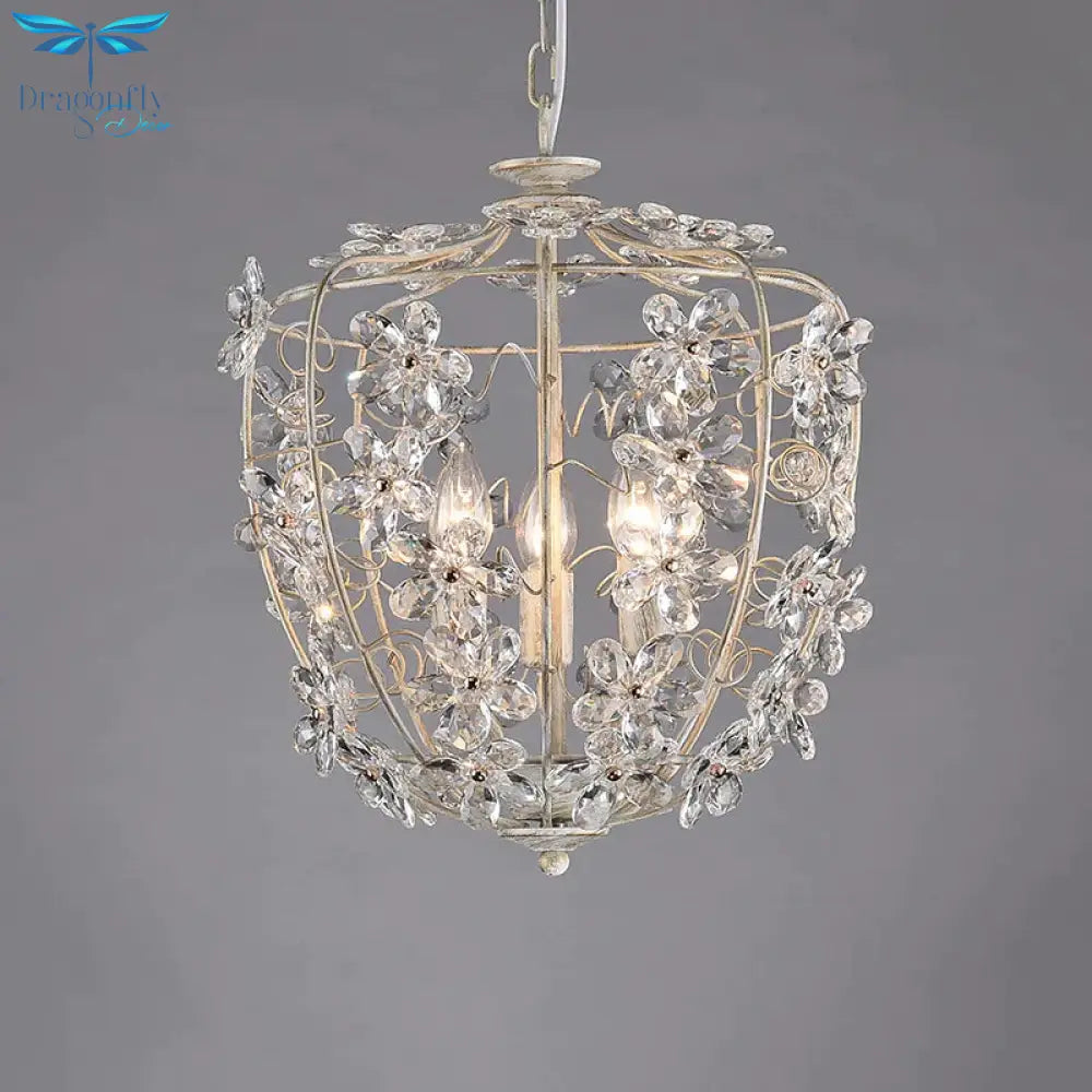Crystal Flower Basket Chandelier Lamp Nordic 3 Bulbs White And Gold Pendant Lighting Fixture For
