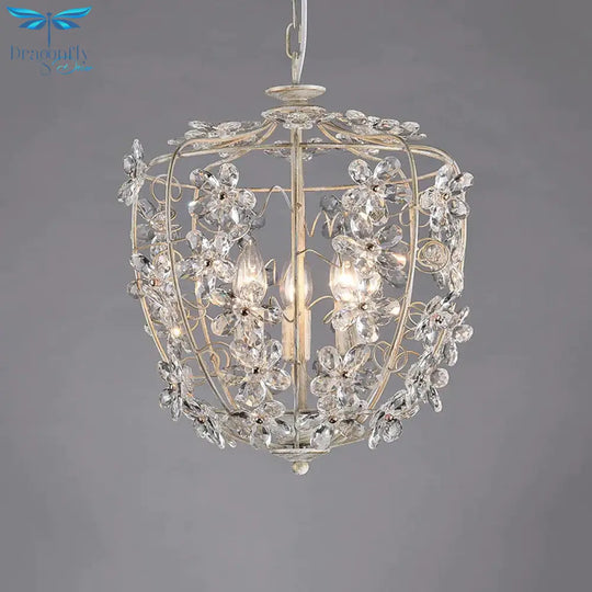 Crystal Flower Basket Chandelier Lamp Nordic 3 Bulbs White And Gold Pendant Lighting Fixture For