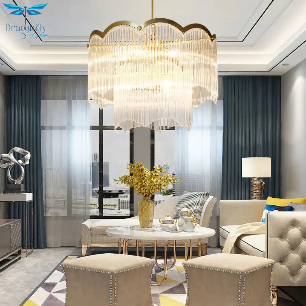 Crystal Gold Hanging Chandelier Round 6/9 Lights Traditional Ceiling Down Lighting Pendant For