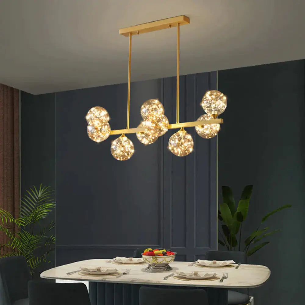 Crystal Living Room Chandelier All Copper Creative Star Led 9 Heads / Trichromatic Light Pendant