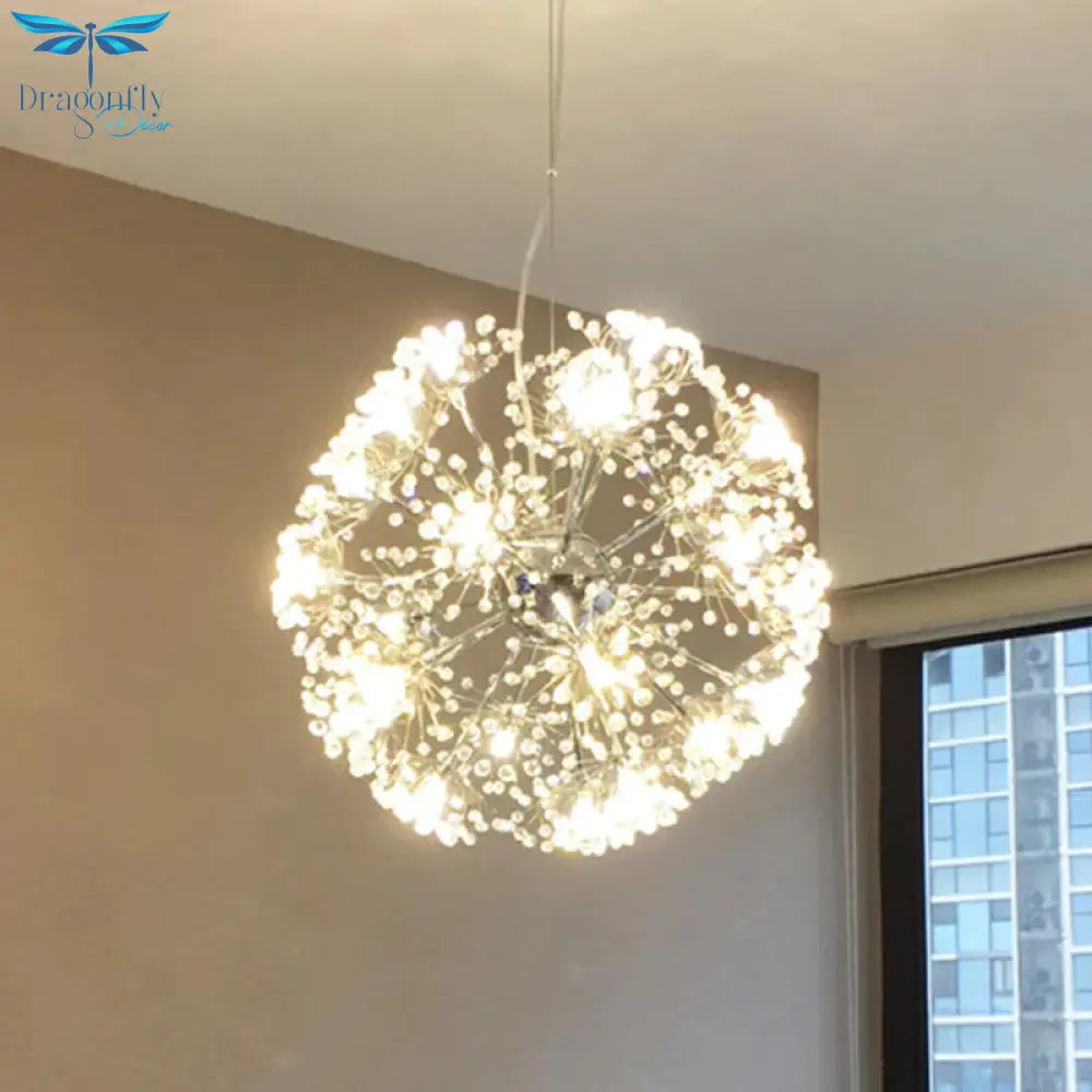 Crystal Sputnik Chandelier Pendant Light Simple 24/32 Lights Ceiling Lamp In Silver