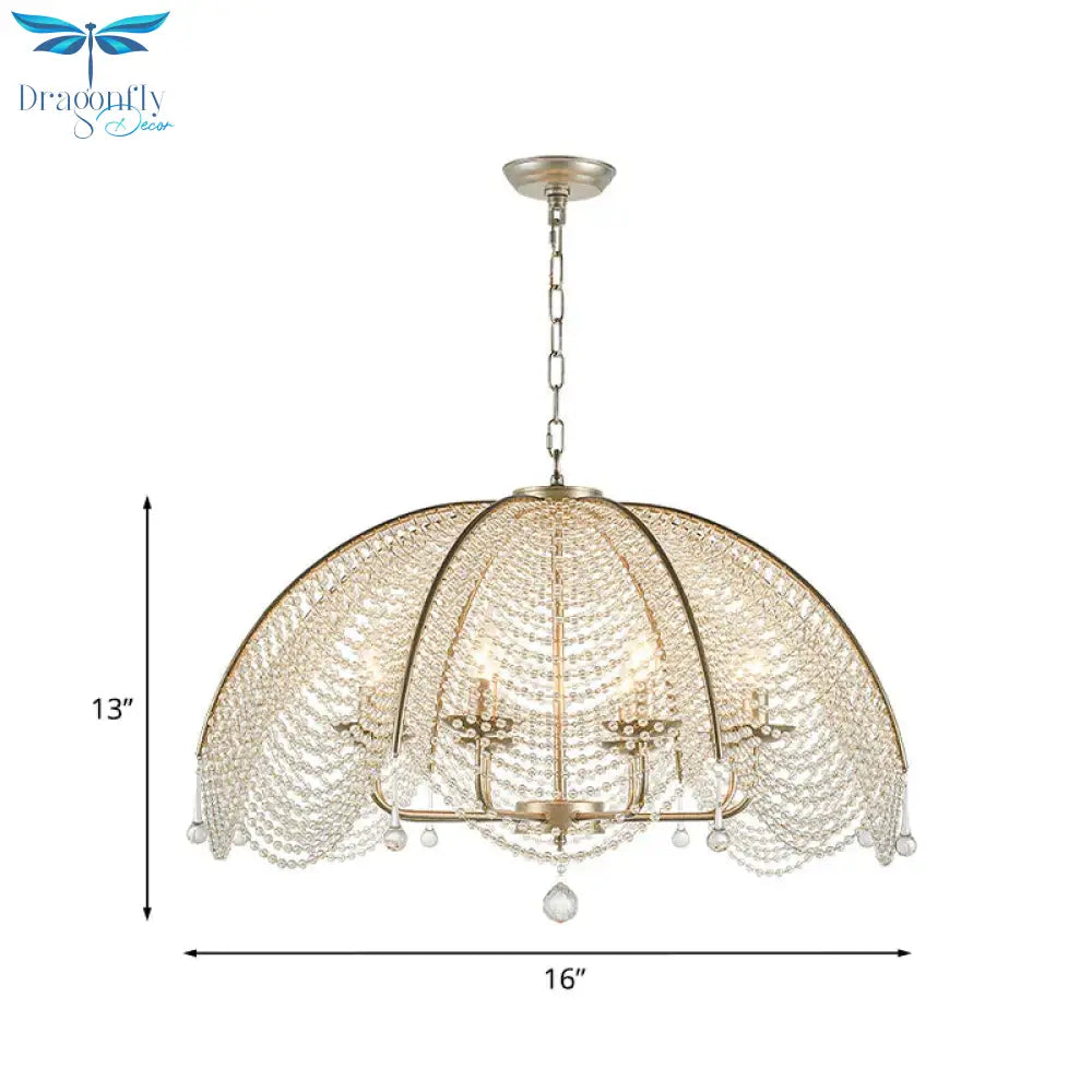 Crystal Strand Gold Chandelier Umbrella 3 Lights Suspension Pendant With Candle Design