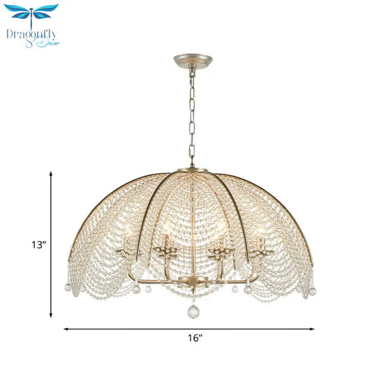 Crystal Strand Gold Chandelier Umbrella 3 Lights Suspension Pendant With Candle Design