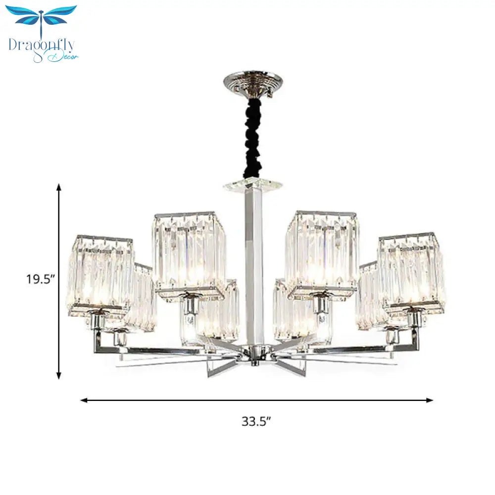Cubic Hanging Ceiling Light Modern Prismatic Optical Crystal 6/8 Lights Chrome Chandelier