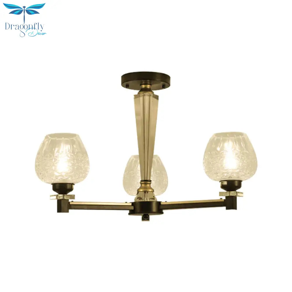 Cup Shape Living Room Pendant Lamp Traditional Crystal 3/6 Lights Black Chandelier Light Fixture