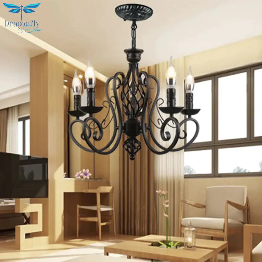 Curly Armed Metal Chandelier Lighting Traditional 3/5/6 Bulbs Living Room Ceiling Pendant Lamp In
