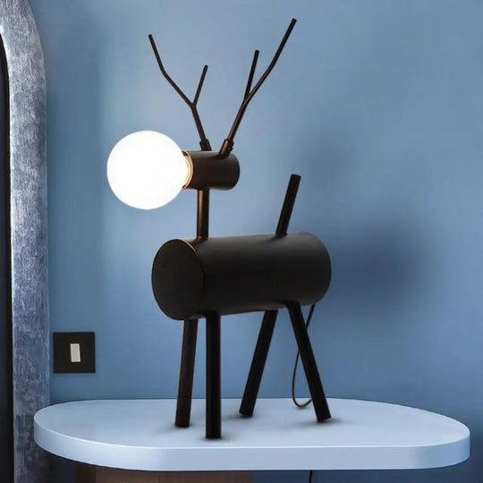 Cursa - Black Metal Deer Nightstand Lamp With Plug - In Cord Creative Bedroom