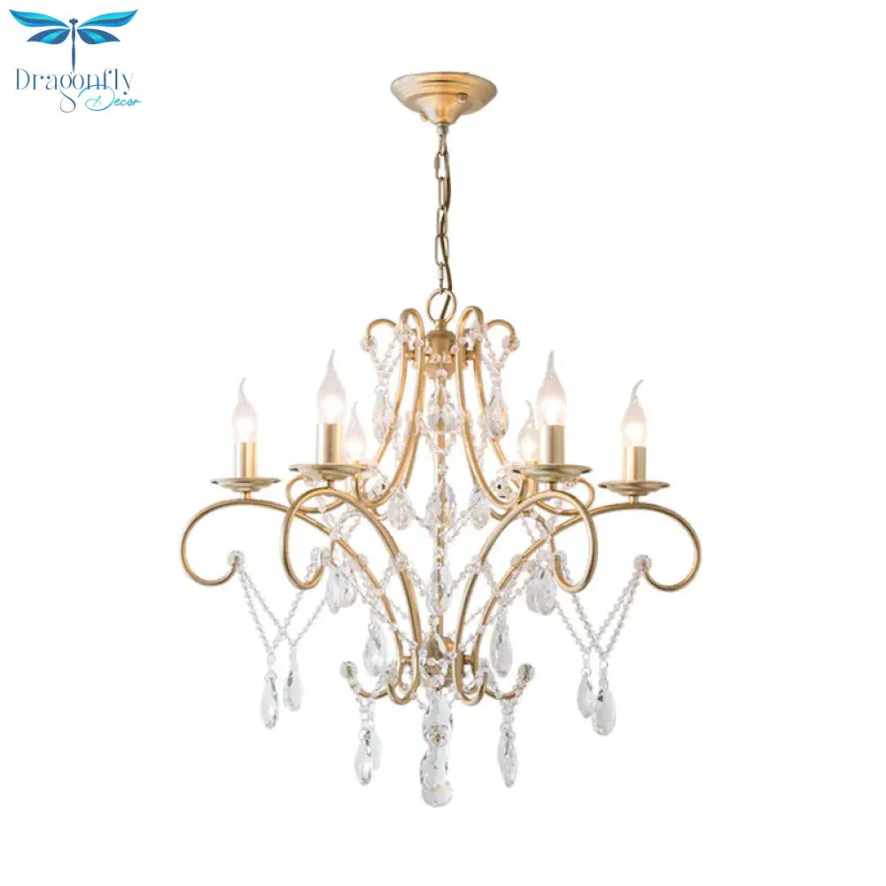 Curved Arm Kitchen Chandelier Lighting Rural Crystal 6/8 Lights Gold Hanging Pendant Light