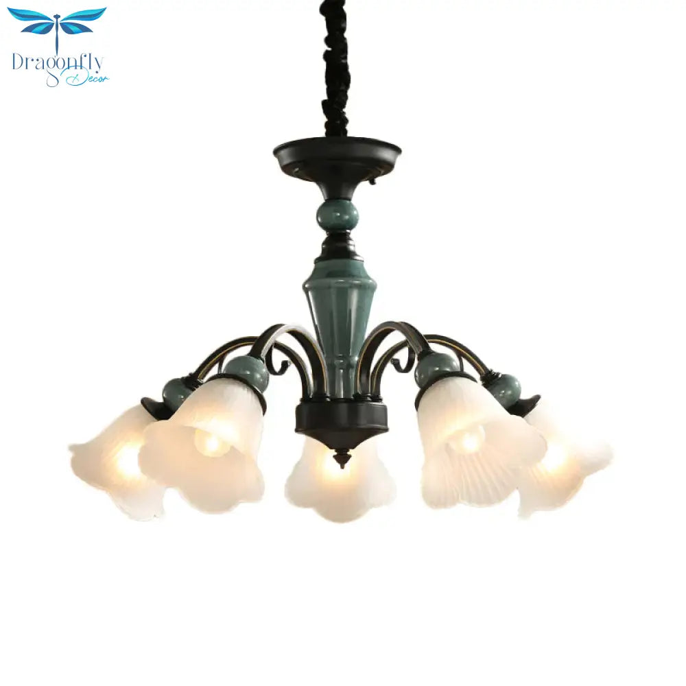 Curved Arm Living Room Pendant Lamp Country Metallic 5/6 - Bulb Black Finish Chandelier Light With