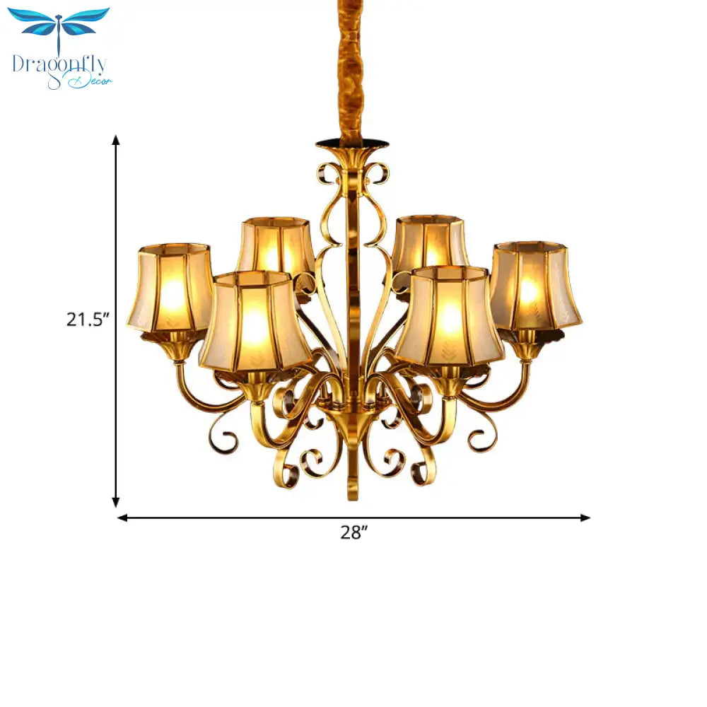 Curved Arm Metal Ceiling Chandelier Colonialism 3/5/6 Heads Living Room Suspension Lamp In Gold