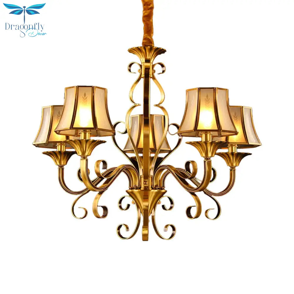 Curved Arm Metal Ceiling Chandelier Colonialism 3/5/6 Heads Living Room Suspension Lamp In Gold