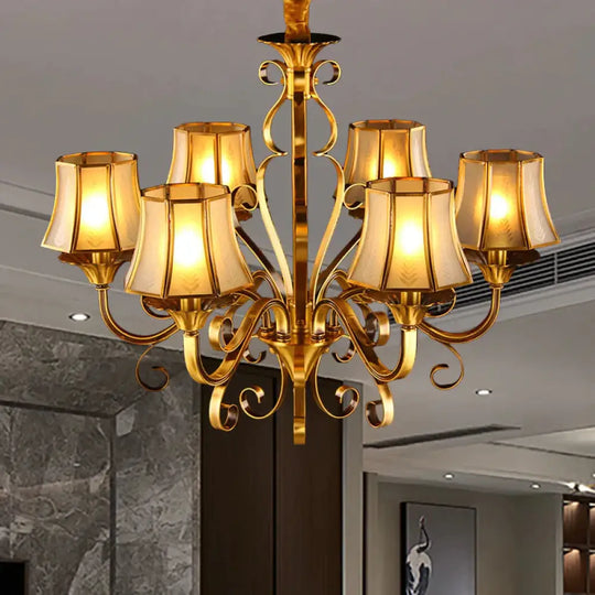 Curved Arm Metal Ceiling Chandelier Colonialism 3/5/6 Heads Living Room Suspension Lamp In Gold