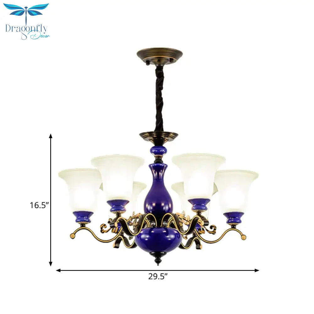 Curving Metal Hanging Chandelier Classic 3/6/8 Lights Living Room Suspension Light In Blue With