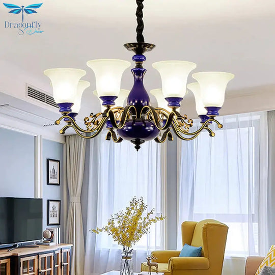 Curving Metal Hanging Chandelier Classic 3/6/8 Lights Living Room Suspension Light In Blue With