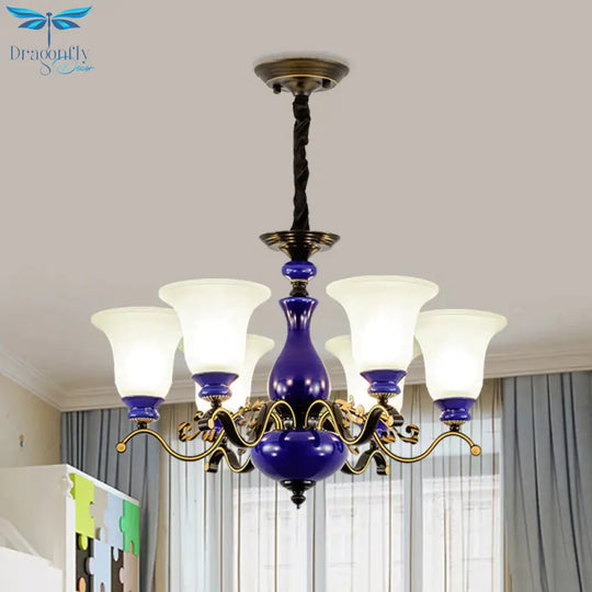 Curving Metal Hanging Chandelier Classic 3/6/8 Lights Living Room Suspension Light In Blue With