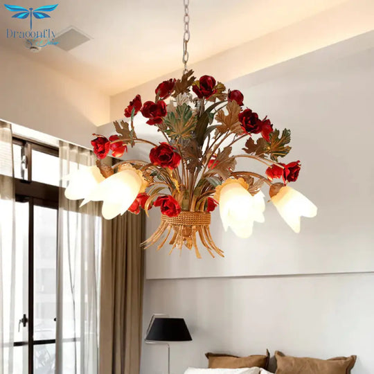 Curvy Arm Metal Chandelier Lighting Country Style 3/6 Bulbs Living Room Led Flower Pendant Light In