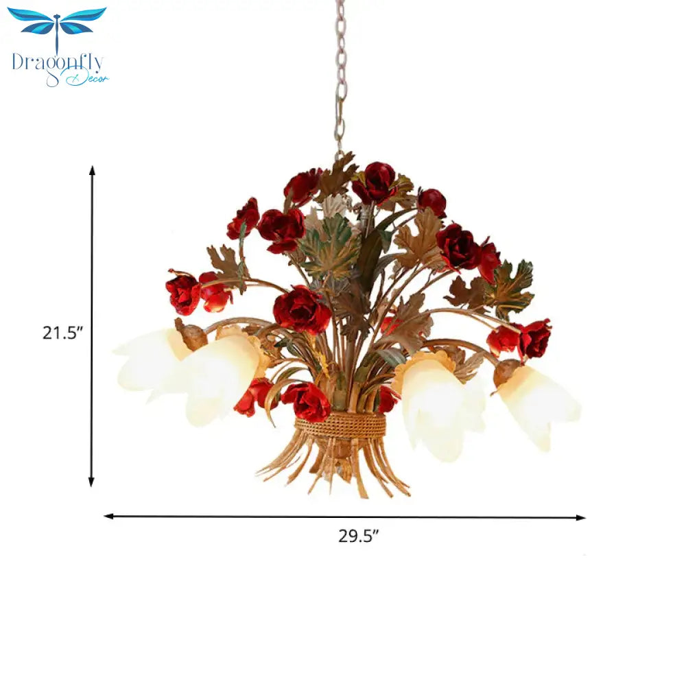 Curvy Arm Metal Chandelier Lighting Country Style 3/6 Bulbs Living Room Led Flower Pendant Light In