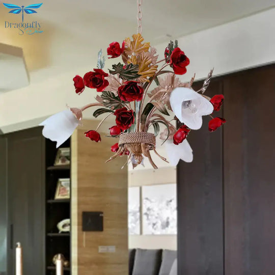 Curvy Arm Metal Chandelier Lighting Country Style 3/6 Bulbs Living Room Led Flower Pendant Light In
