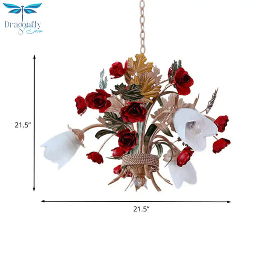 Curvy Arm Metal Chandelier Lighting Country Style 3/6 Bulbs Living Room Led Flower Pendant Light In