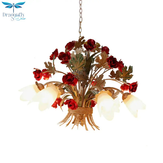 Curvy Arm Metal Chandelier Lighting Country Style 3/6 Bulbs Living Room Led Flower Pendant Light In