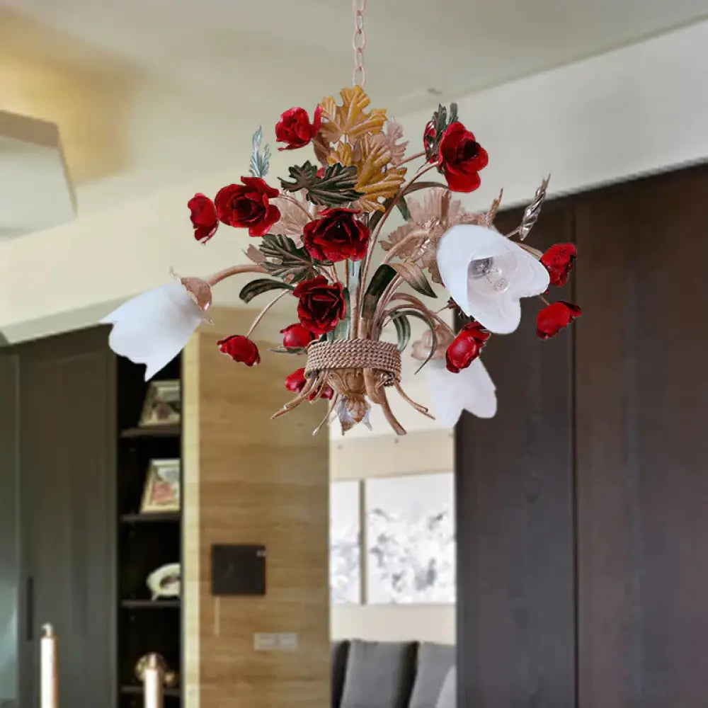 Curvy Arm Metal Chandelier Lighting Country Style 3/6 Bulbs Living Room Led Flower Pendant Light In