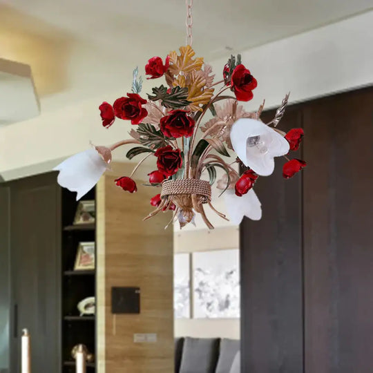 Curvy Arm Metal Chandelier Lighting Country Style 3/6 Bulbs Living Room Led Flower Pendant Light In