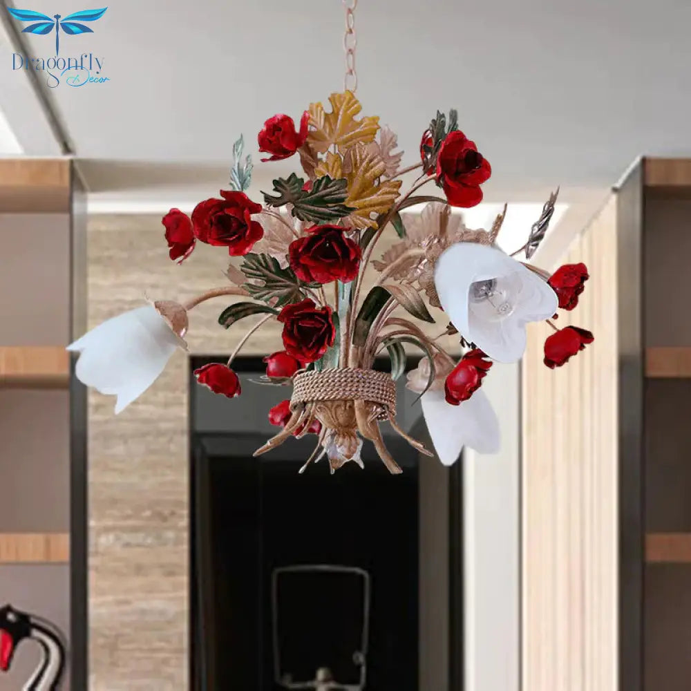 Curvy Arm Metal Chandelier Lighting Country Style 3/6 Bulbs Living Room Led Flower Pendant Light In