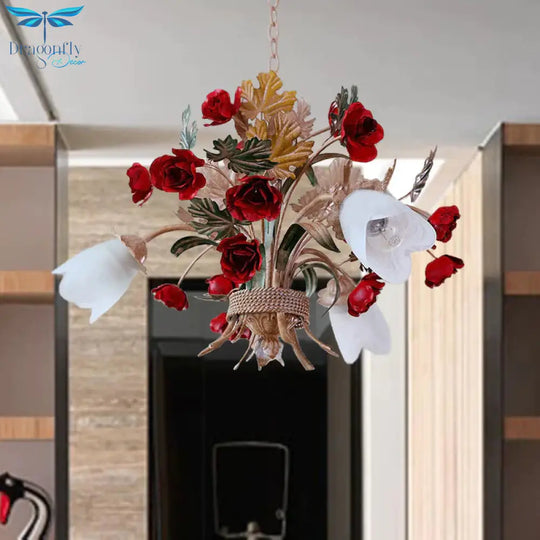 Curvy Arm Metal Chandelier Lighting Country Style 3/6 Bulbs Living Room Led Flower Pendant Light In