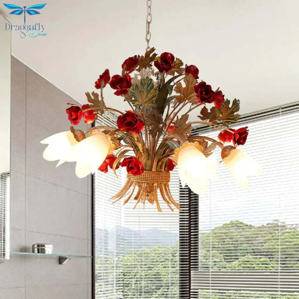Curvy Arm Metal Chandelier Lighting Country Style 3/6 Bulbs Living Room Led Flower Pendant Light In