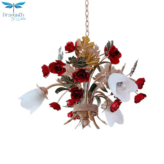 Curvy Arm Metal Chandelier Lighting Country Style 3/6 Bulbs Living Room Led Flower Pendant Light In