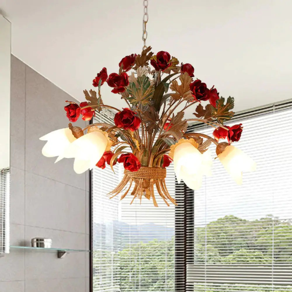 Curvy Arm Metal Chandelier Lighting Country Style 3/6 Bulbs Living Room Led Flower Pendant Light In