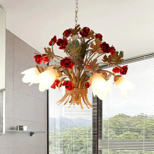 Curvy Arm Metal Chandelier Lighting Country Style 3/6 Bulbs Living Room Led Flower Pendant Light In