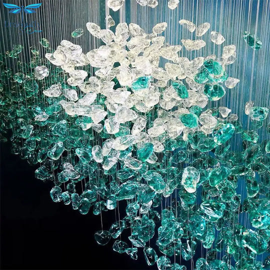 Custom Crystal Stone Chandelier Hotel Lobby Glass Art Lamps Led Engineering Decorative Lighting