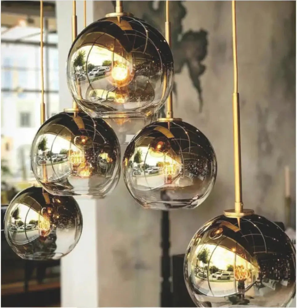 Customized 1 Set Of 8 Pieces Gold Glass Ball Hanging Lamp Pendant