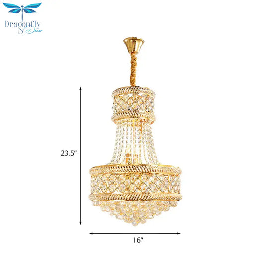 Cut K9 Crystal Gold Ceiling Chandelier Basket 7 Lights Victorian Style Pendant Lighting Fixture