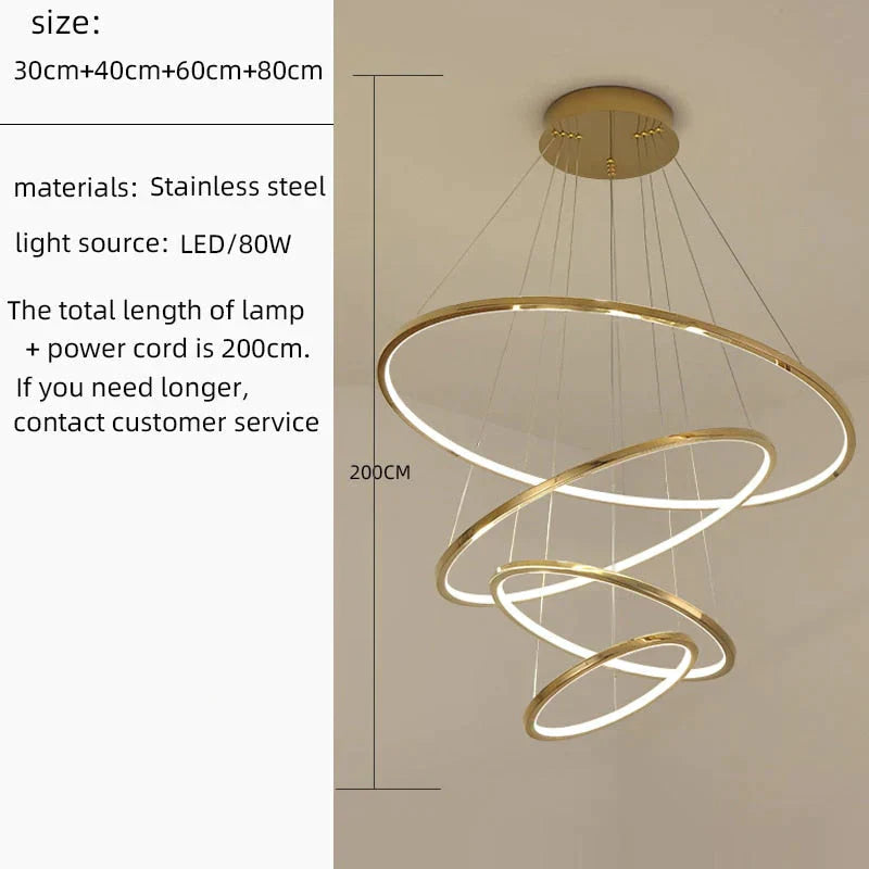 Cygnus - Unique Tiered Led Chandelier 4 Rings 30 40 60 80 / Gold Warm Light