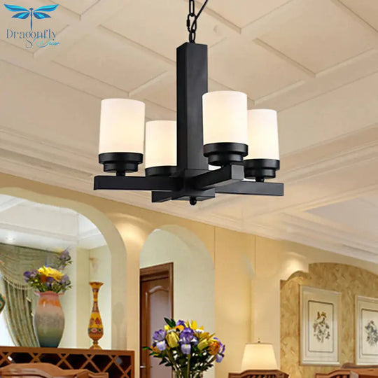 Cylinder Bedroom Pendant Chandelier Farmhouse Yellow Dolomite 4 - Head Black Radial Ceiling Hang