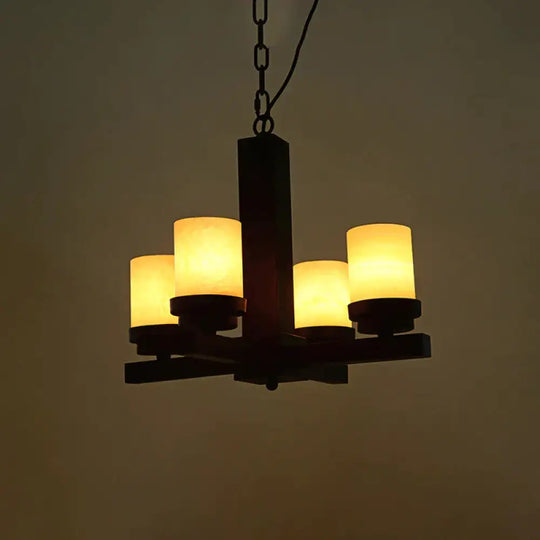 Cylinder Bedroom Pendant Chandelier Farmhouse Yellow Dolomite 4 - Head Black Radial Ceiling Hang