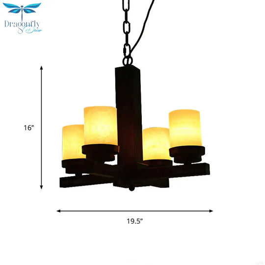 Cylinder Bedroom Pendant Chandelier Farmhouse Yellow Dolomite 4 - Head Black Radial Ceiling Hang