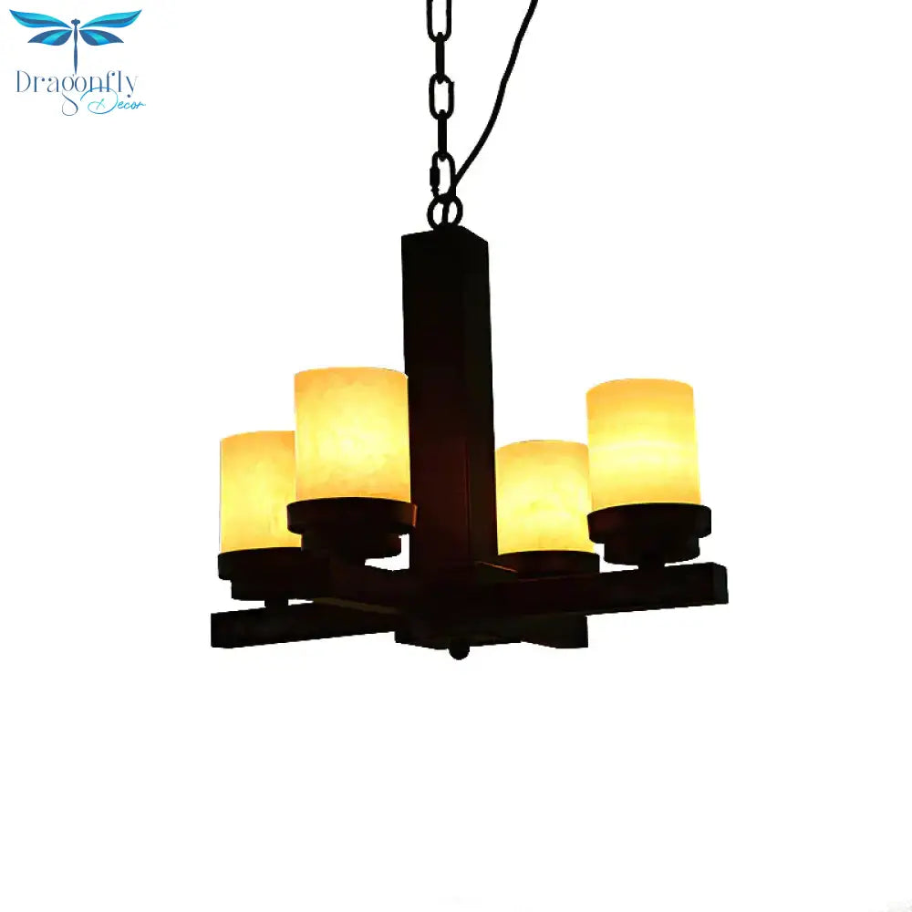 Cylinder Bedroom Pendant Chandelier Farmhouse Yellow Dolomite 4 - Head Black Radial Ceiling Hang