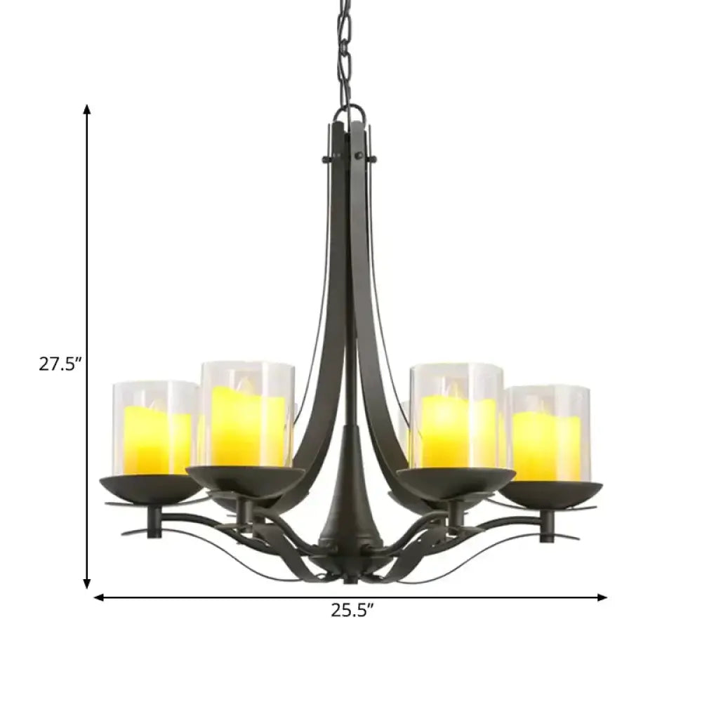 Cylinder Clear Glass Chandelier Light Fixture Country 6 - Light Dining Room Metal Pendant Lamp In
