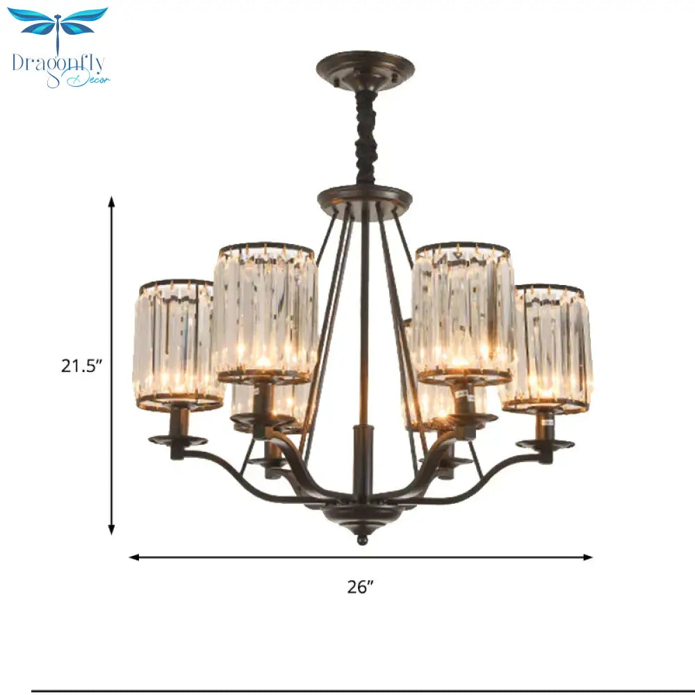Cylinder Clear Ribbed Glass Chandelier Light Traditional 3/6 Lights Living Room Pendant Lighting In