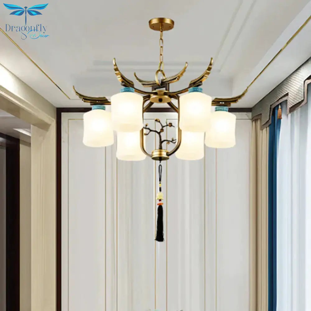 Cylinder Living Room Hanging Chandelier Traditional Style Metal 6/8/10 Lights Brass Ceiling Light