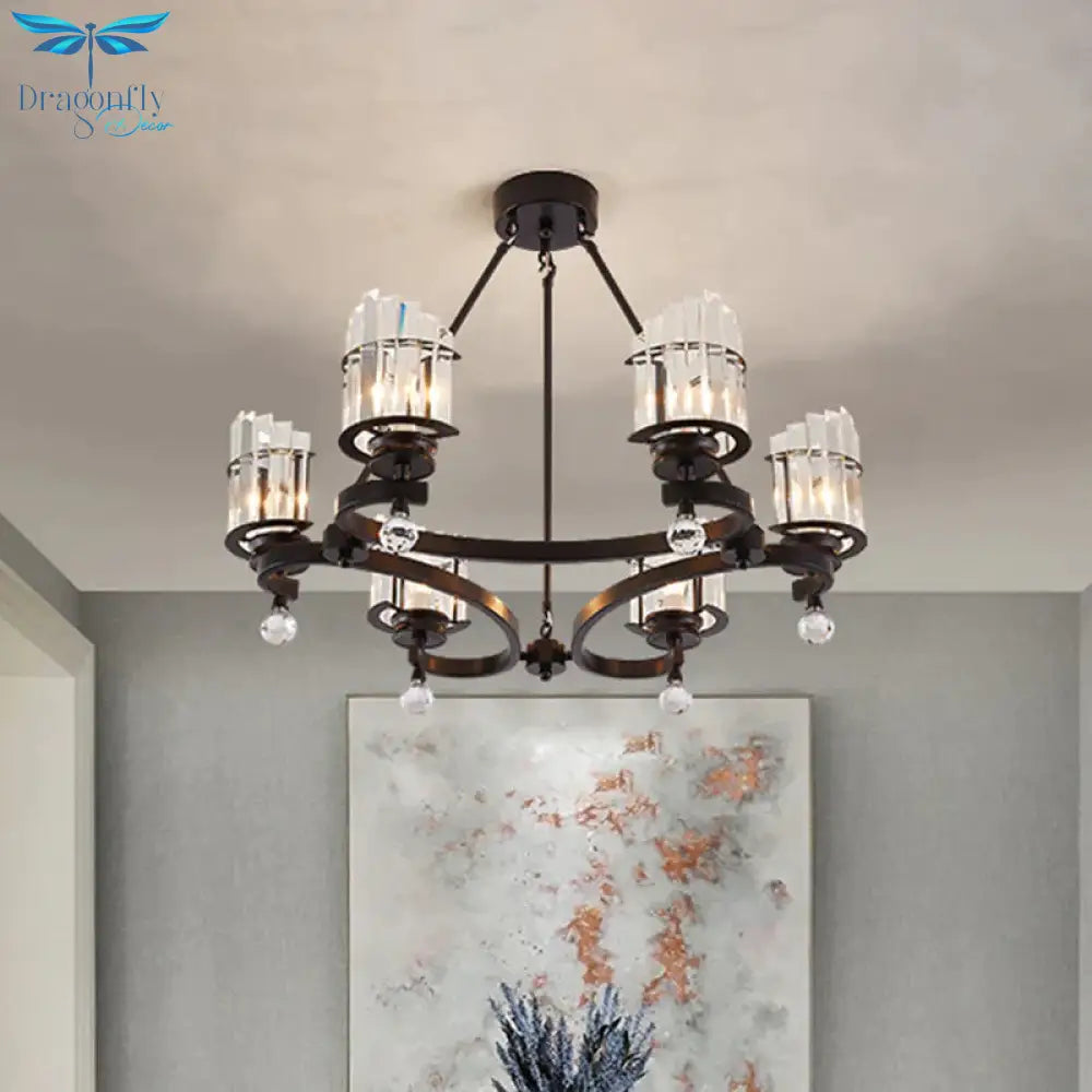 Cylinder Tri - Sided Crystal Rod Drop Lamp Contemporary 6 Heads Bedroom Chandelier Lighting Fixture